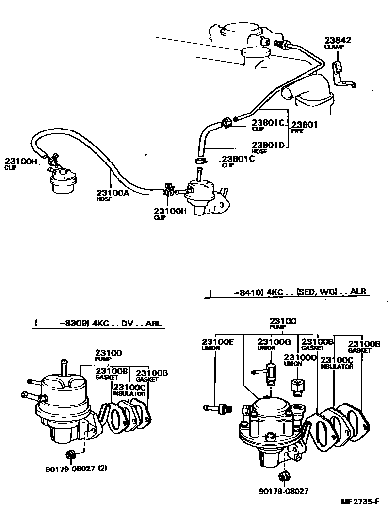 Toyota COROLLA 燃油泵和燃油管 EPC diagram — MF2735F