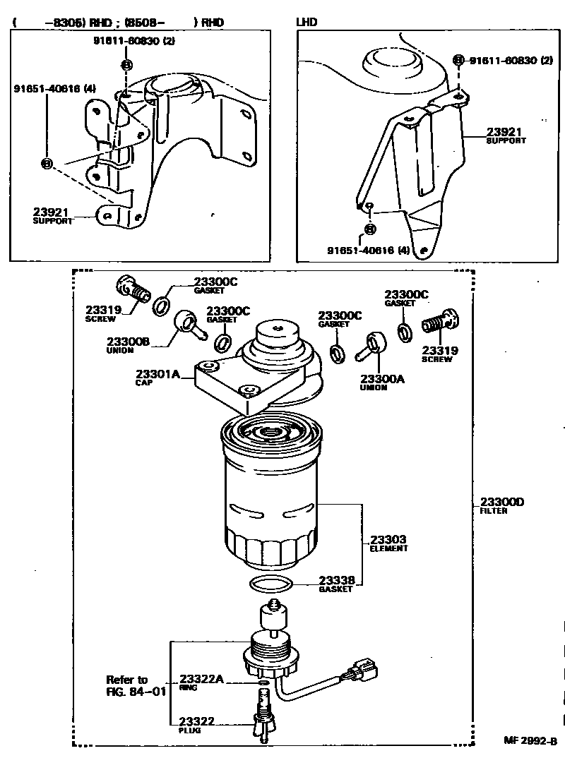 Toyota COROLLA fuel filter EPC diagram — MF2992B