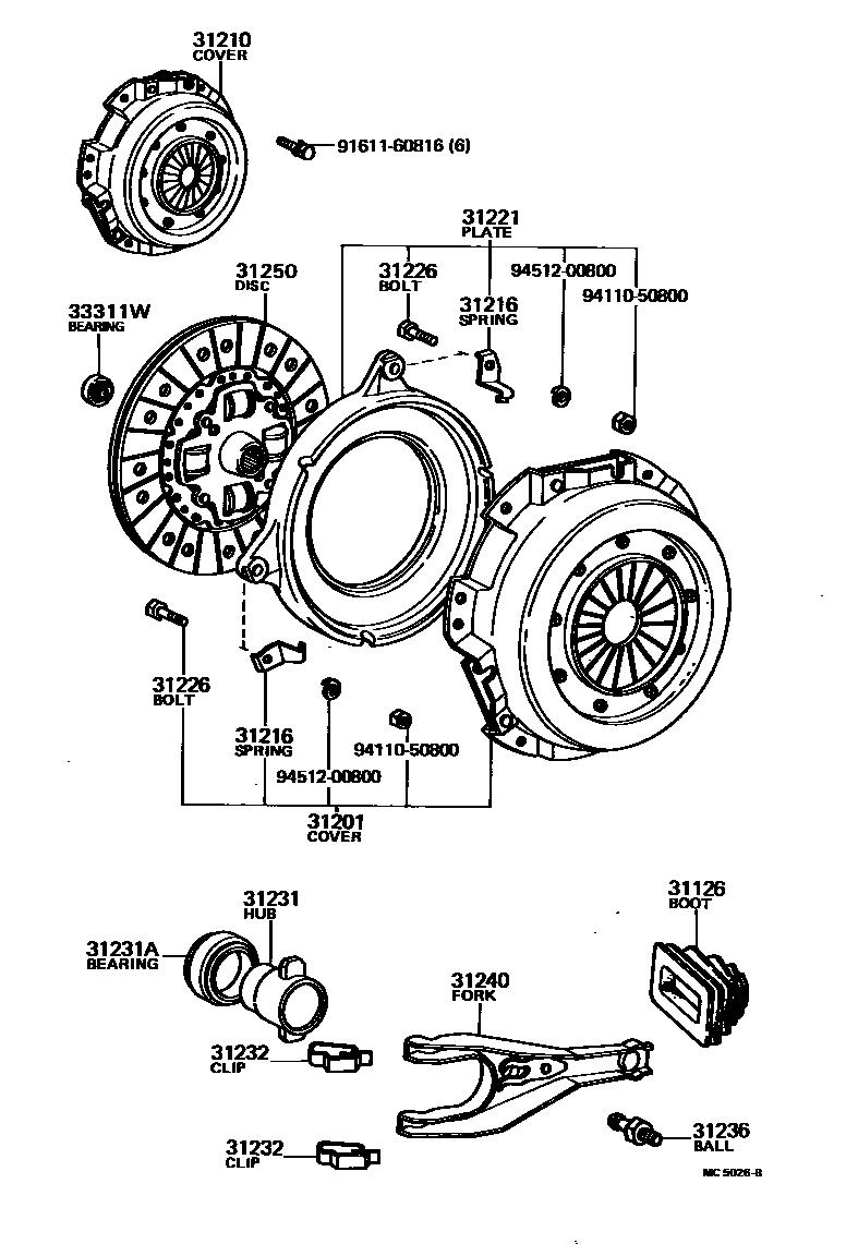 Toyota COROLLA 离合器和分离叉 EPC diagram — MC5026B