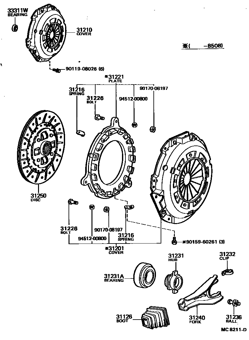 Toyota COROLLA 离合器和分离叉 EPC diagram — MC8211D