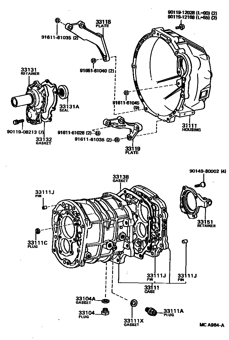 Toyota COROLLA 离合器壳和变速器壳(MTM) EPC diagram — MCA984A