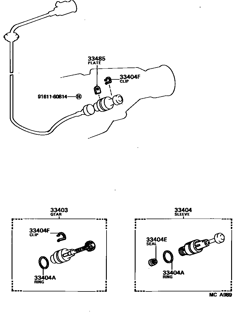 Toyota COROLLA 速度表从动齿轮(MTM) EPC diagram — MCA989