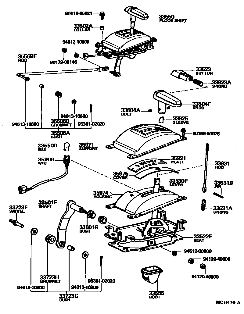 Toyota COROLLA Shift Lever & Retainer EPC diagram — MC6470A