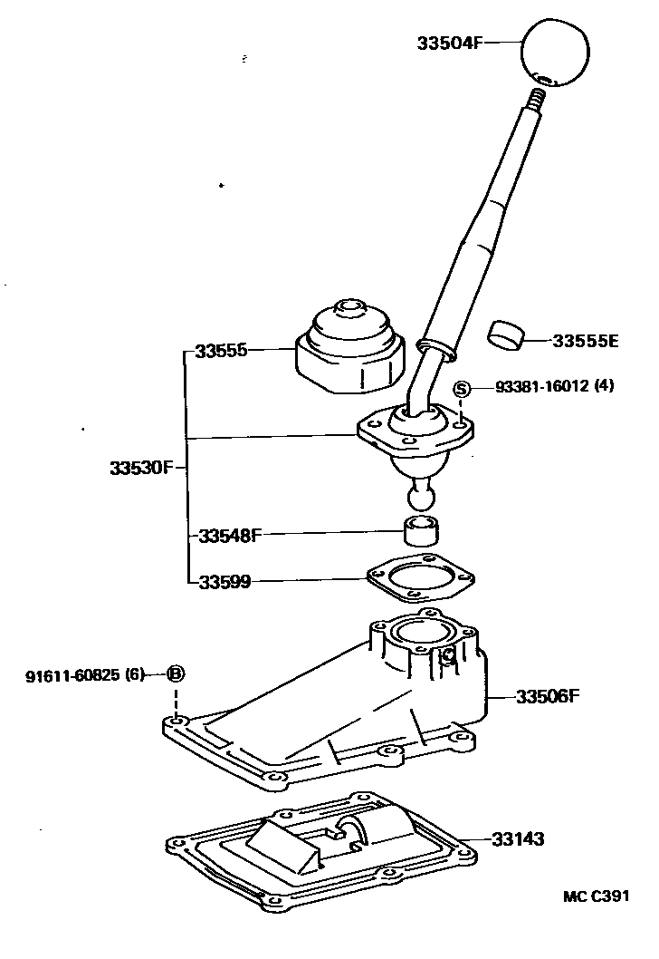 Toyota COROLLA Shift Lever & Retainer EPC diagram — MCC391