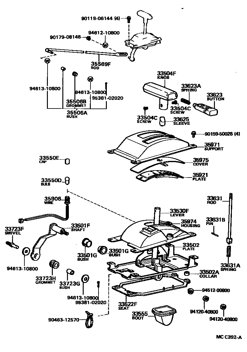 Toyota COROLLA Shift Lever & Retainer EPC diagram — MCC392A