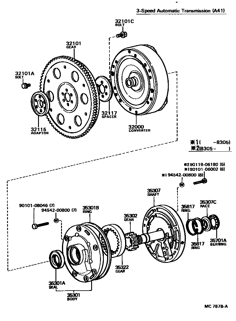Toyota COROLLA 变矩器、前油泵和链条(ATM) EPC diagram — MC7878A