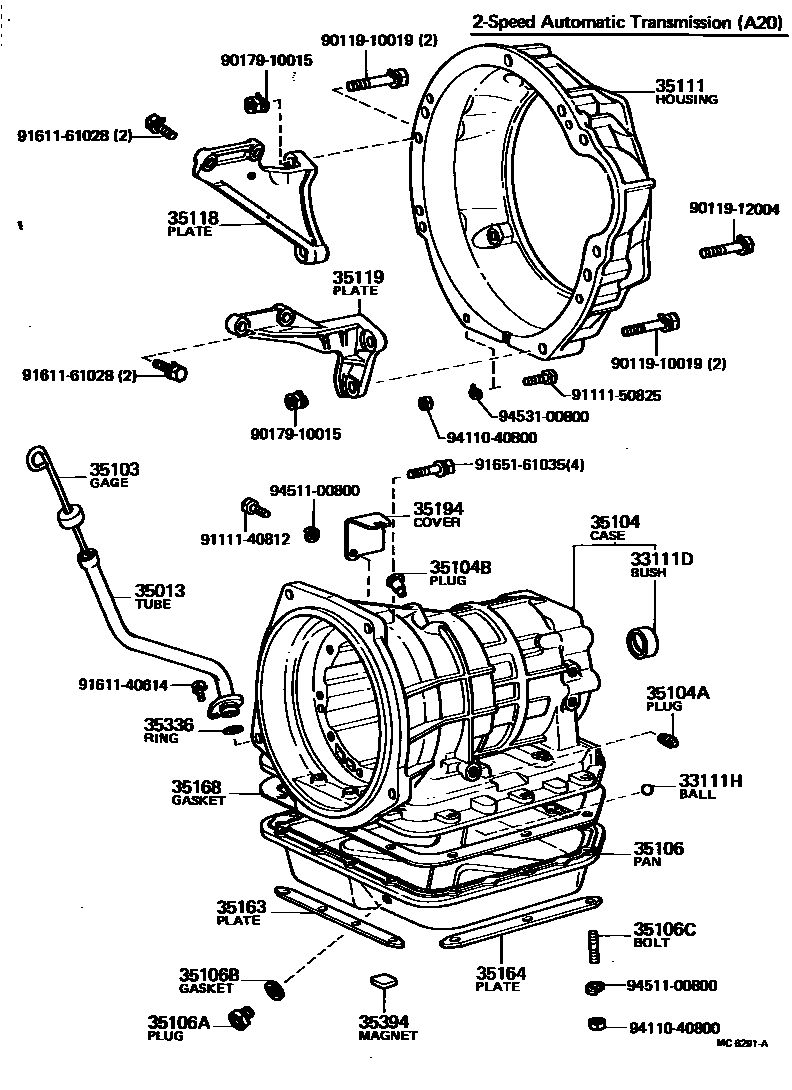 Toyota COROLLA 变速器壳和油底壳(ATM) EPC diagram — MC6291A