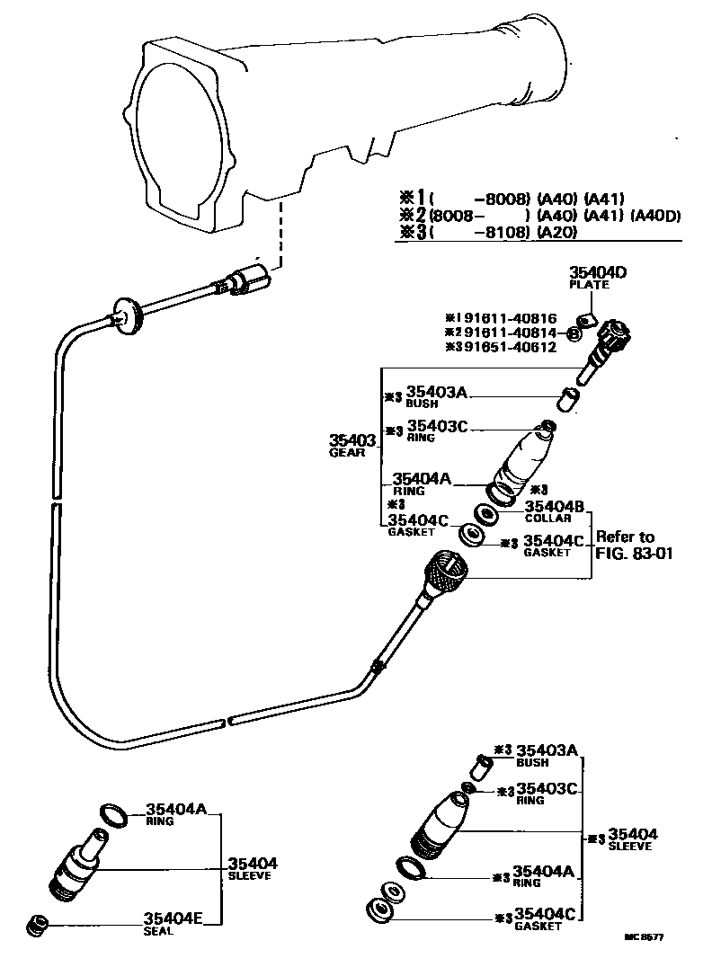 Toyota COROLLA 速度表从动齿轮(ATM) EPC diagram — MC8577