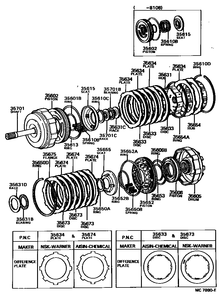 Toyota COROLLA 制动带和多片式离合器(ATM) EPC diagram — MC7880E