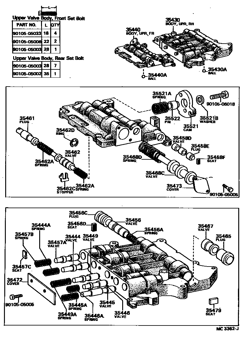 Toyota COROLLA 阀体和滤油网(ATM) EPC diagram — MC3362J