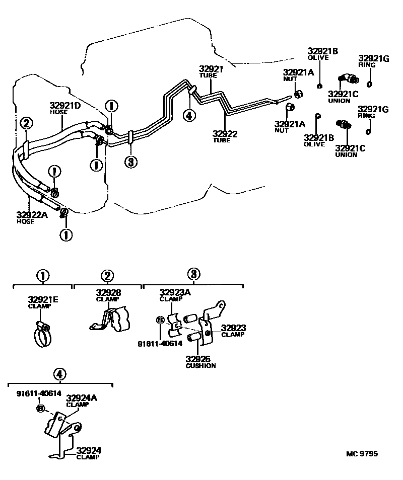 Toyota COROLLA 变速器油冷却器和配管(ATM) EPC diagram — MC9795