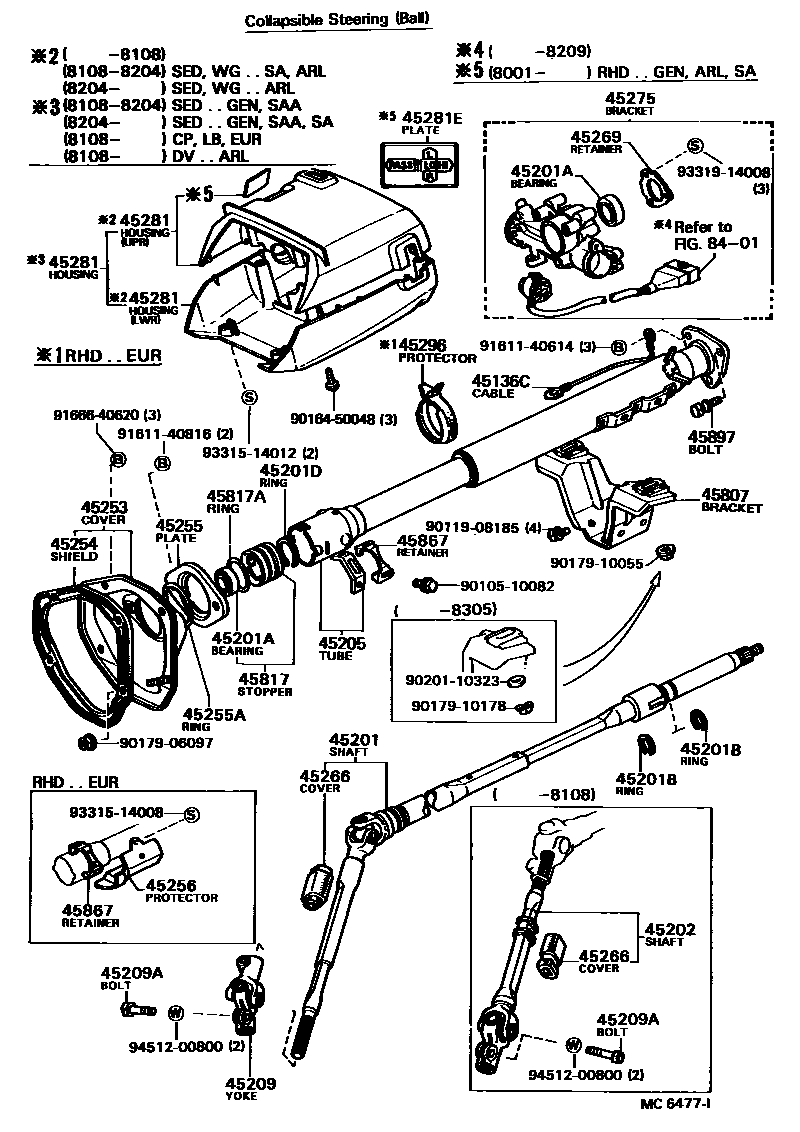 Toyota COROLLA Steering Column & Shaft EPC diagram — MC6477I