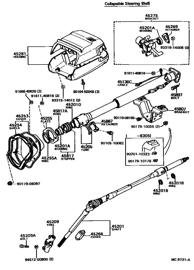 Toyota COROLLA Steering Column & Shaft EPC diagram — MC8731A