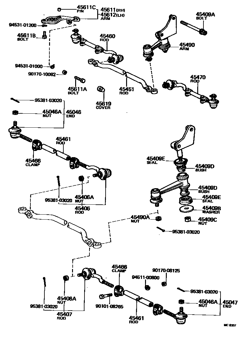 Toyota COROLLA 前转向齿轮和连杆 EPC diagram — MC6307