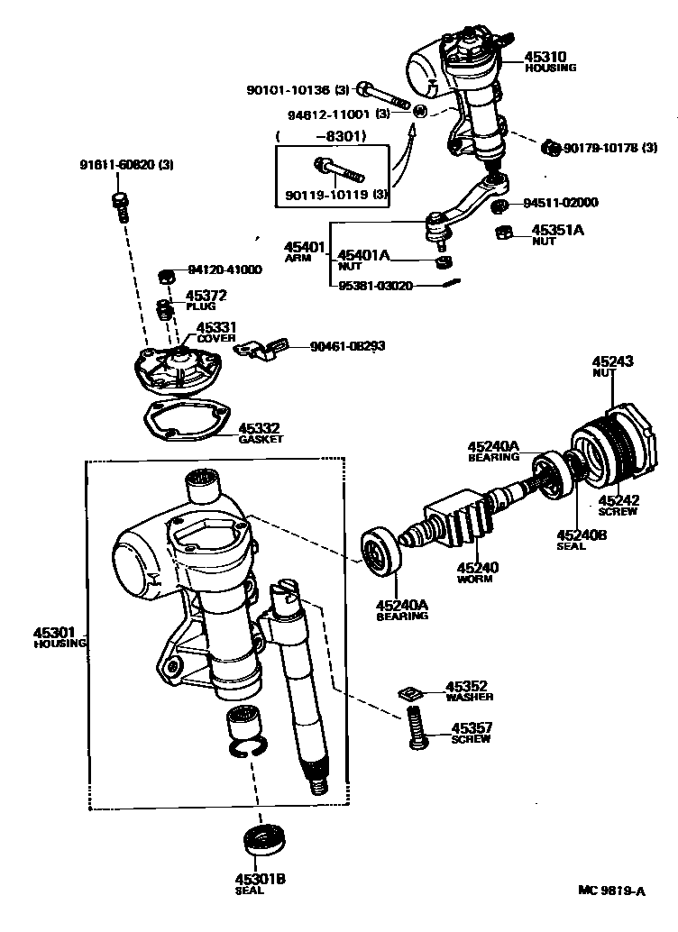 Toyota COROLLA 前转向齿轮和连杆 EPC diagram — MC9819A