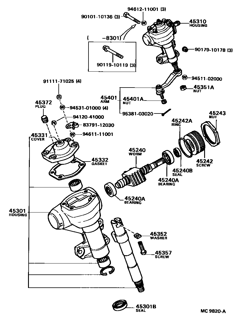 Toyota COROLLA 前转向齿轮和连杆 EPC diagram — MC9820A