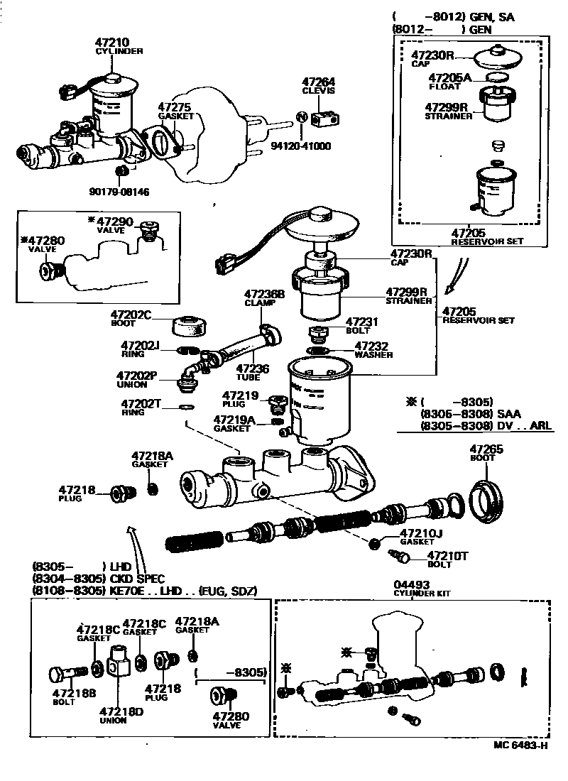 Toyota COROLLA 制动总泵 EPC diagram — MC6483H
