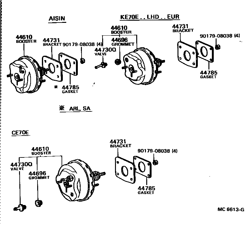 Toyota COROLLA 制动助力器和真空管 EPC diagram — MC6613G