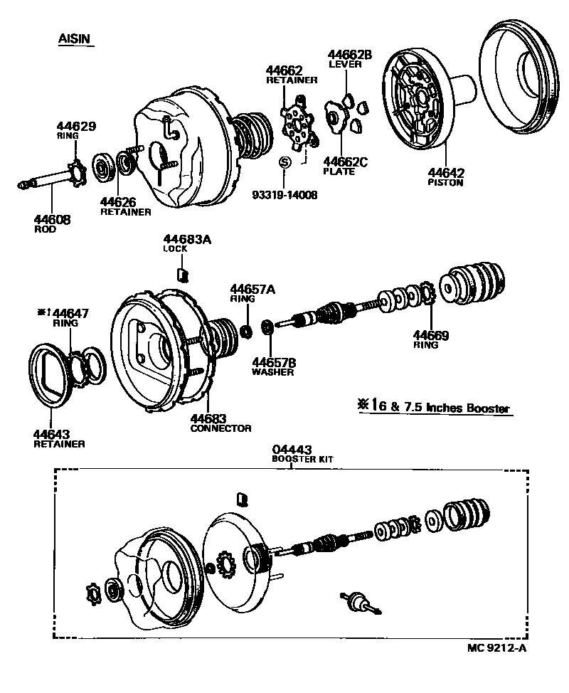 Toyota COROLLA 制动助力器和真空管 EPC diagram — MC9212A