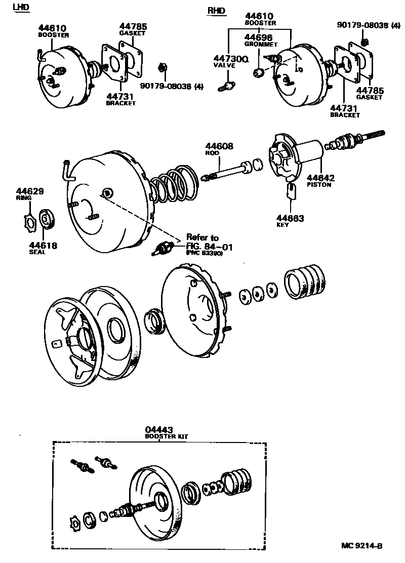 Toyota COROLLA 制动助力器和真空管 EPC diagram — MC9214B