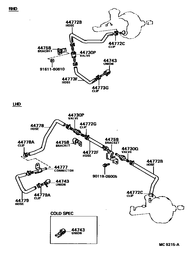 Toyota COROLLA 制动助力器和真空管 EPC diagram — MC9215A