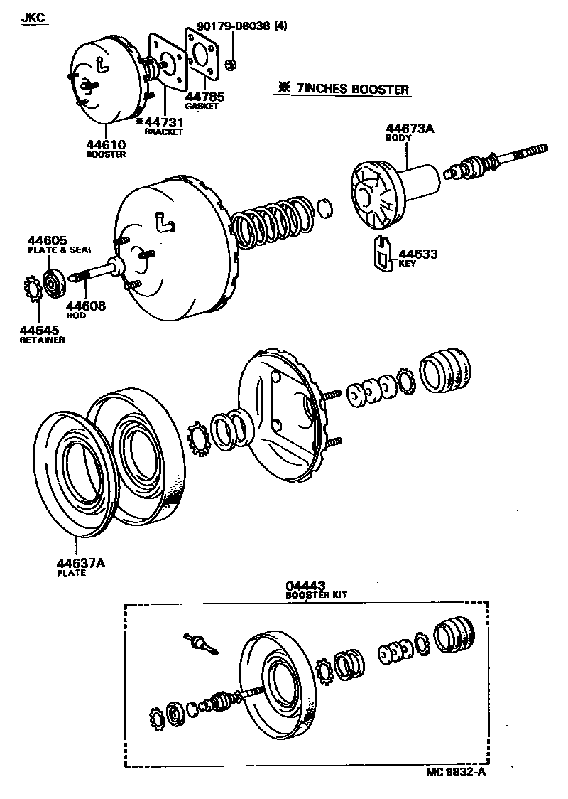 Toyota COROLLA 制动助力器和真空管 EPC diagram — MC9832A