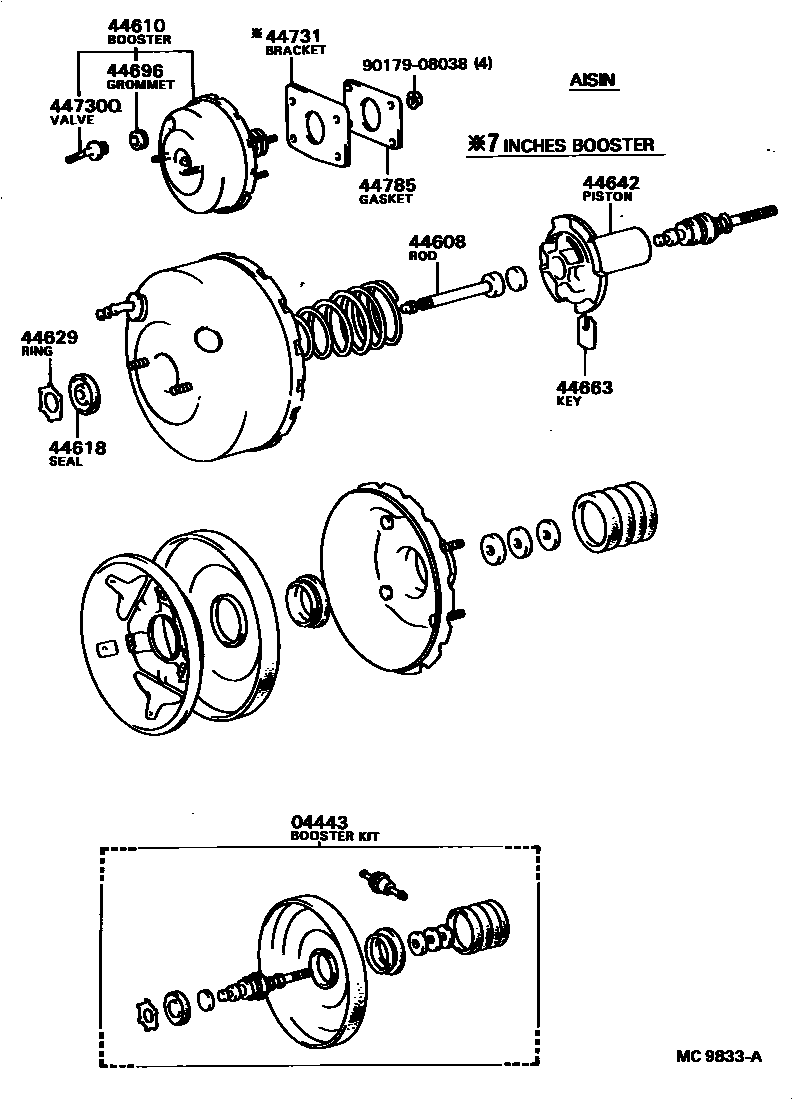 Toyota COROLLA 制动助力器和真空管 EPC diagram — MC9833A