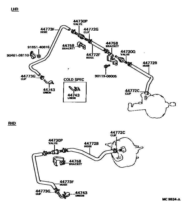 Toyota COROLLA 制动助力器和真空管 EPC diagram — MC9834A