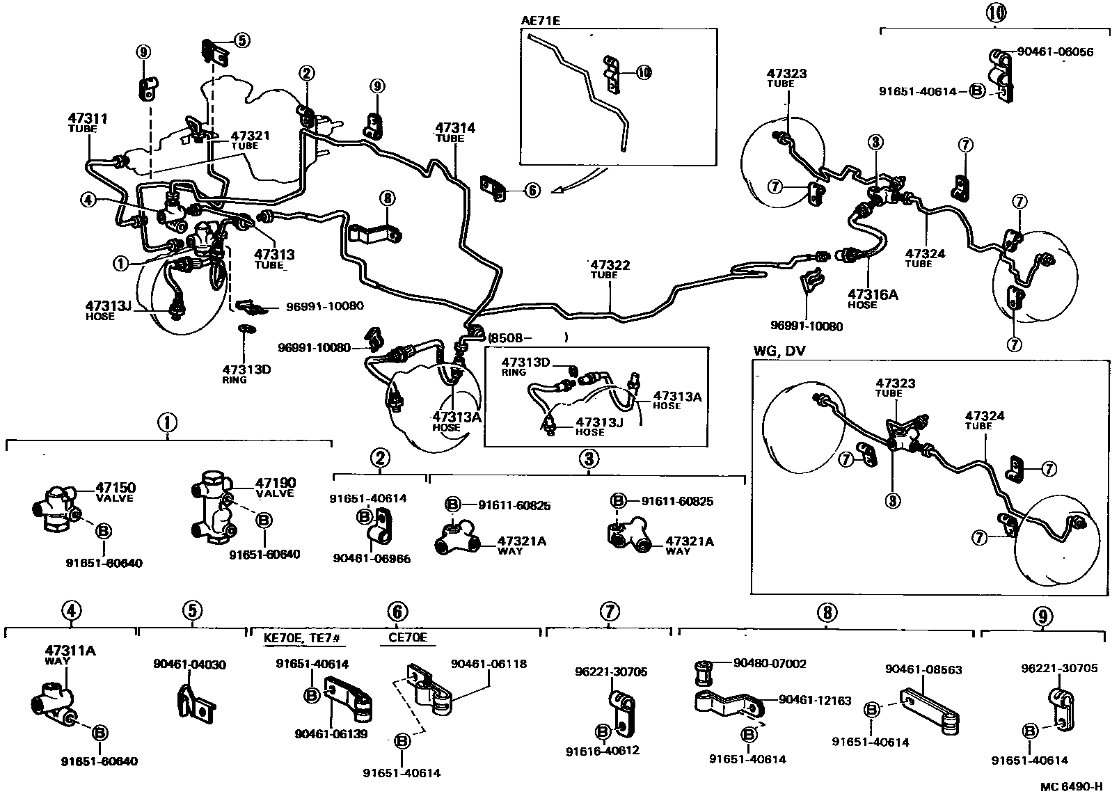 Toyota COROLLA 制动配管和卡箍 EPC diagram — MC6490H