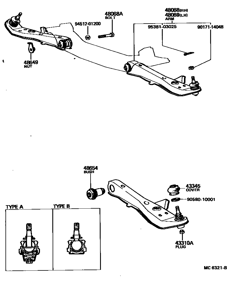 Toyota COROLLA 前桥控制臂和转向节 EPC diagram — MC6321B
