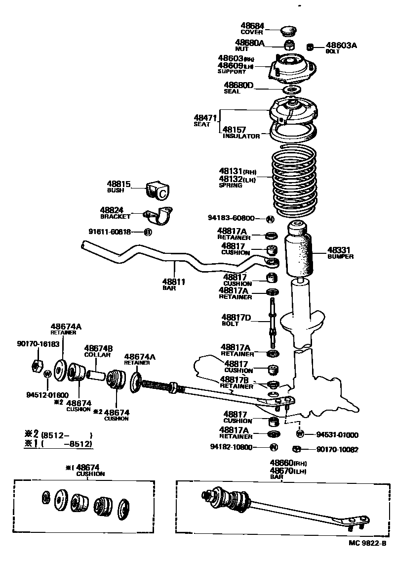 Toyota COROLLA Front Spring & Shock Absorber EPC diagram — MC9822B