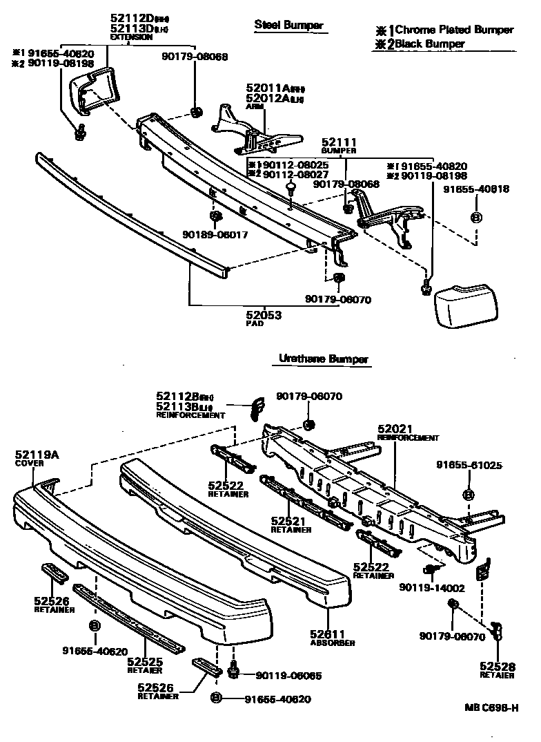 Toyota COROLLA 前保险杠及附件 EPC diagram — MBC698H