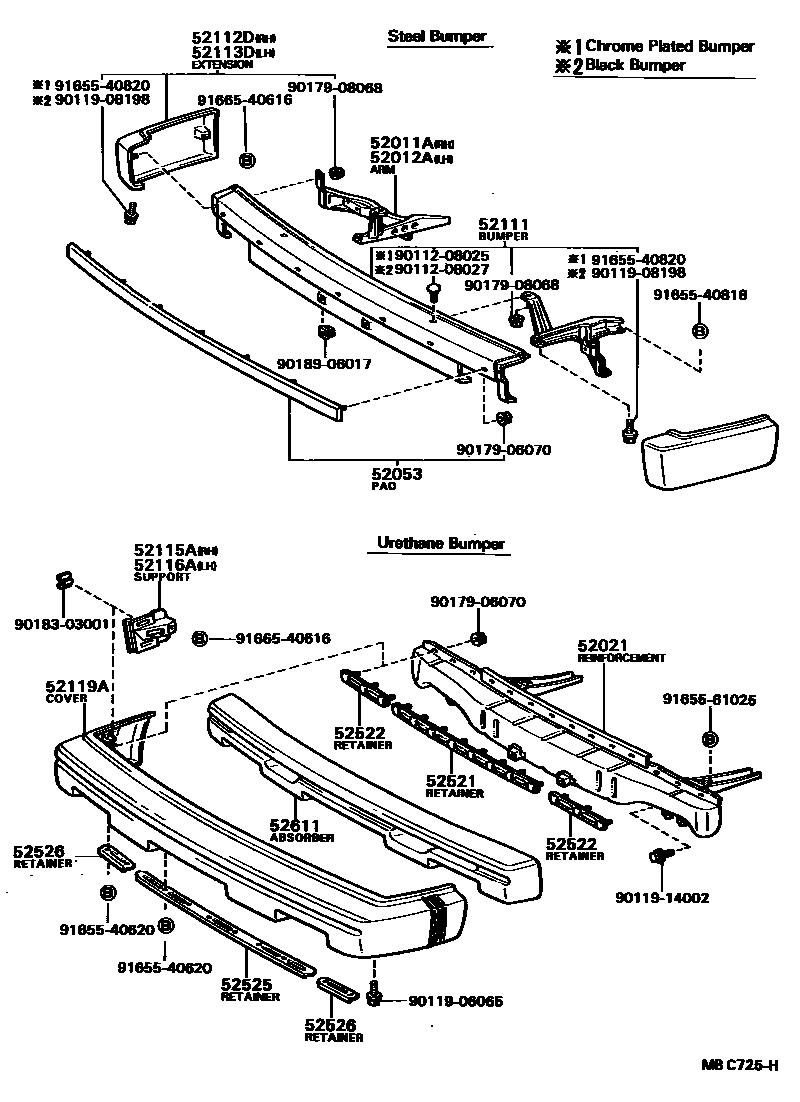 Toyota COROLLA 前保险杠及附件 EPC diagram — MBC725H