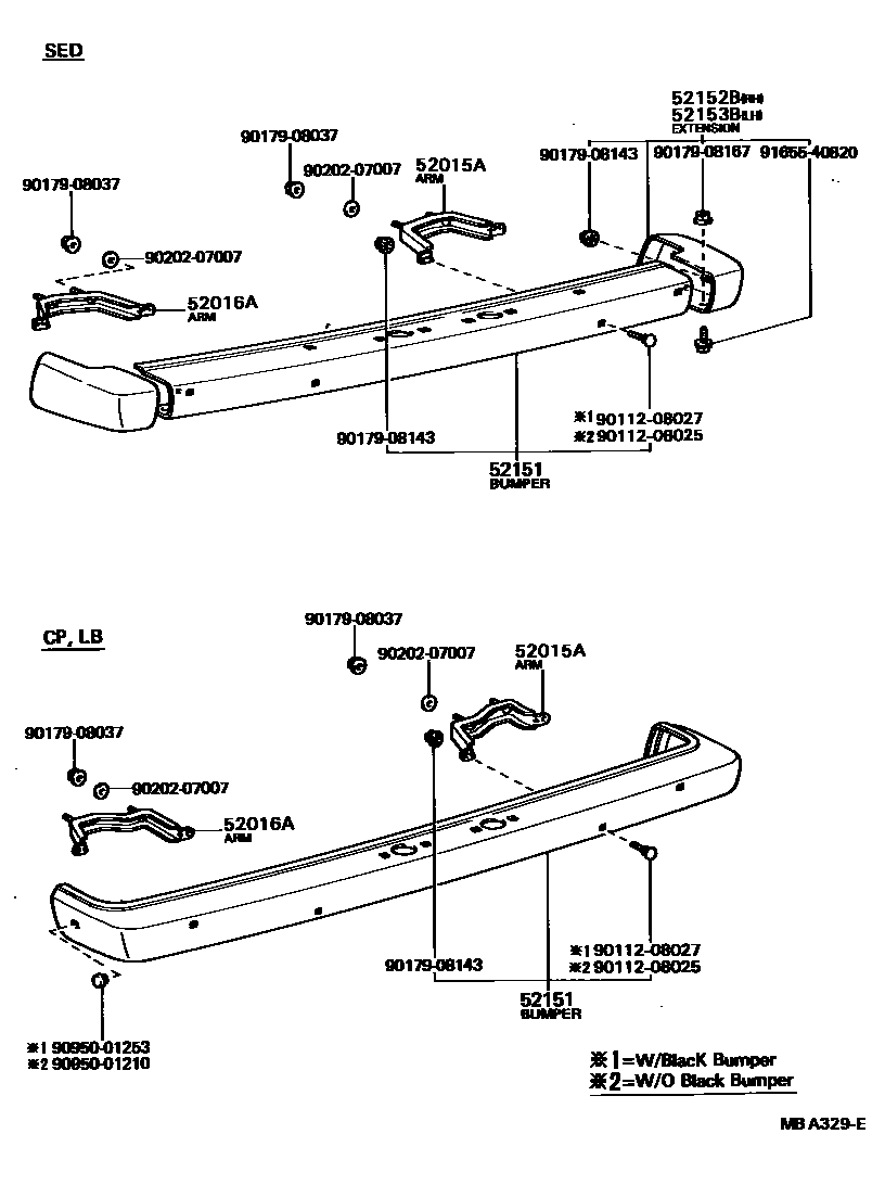 Toyota COROLLA 后保险杠及附件 EPC diagram — MBA329E
