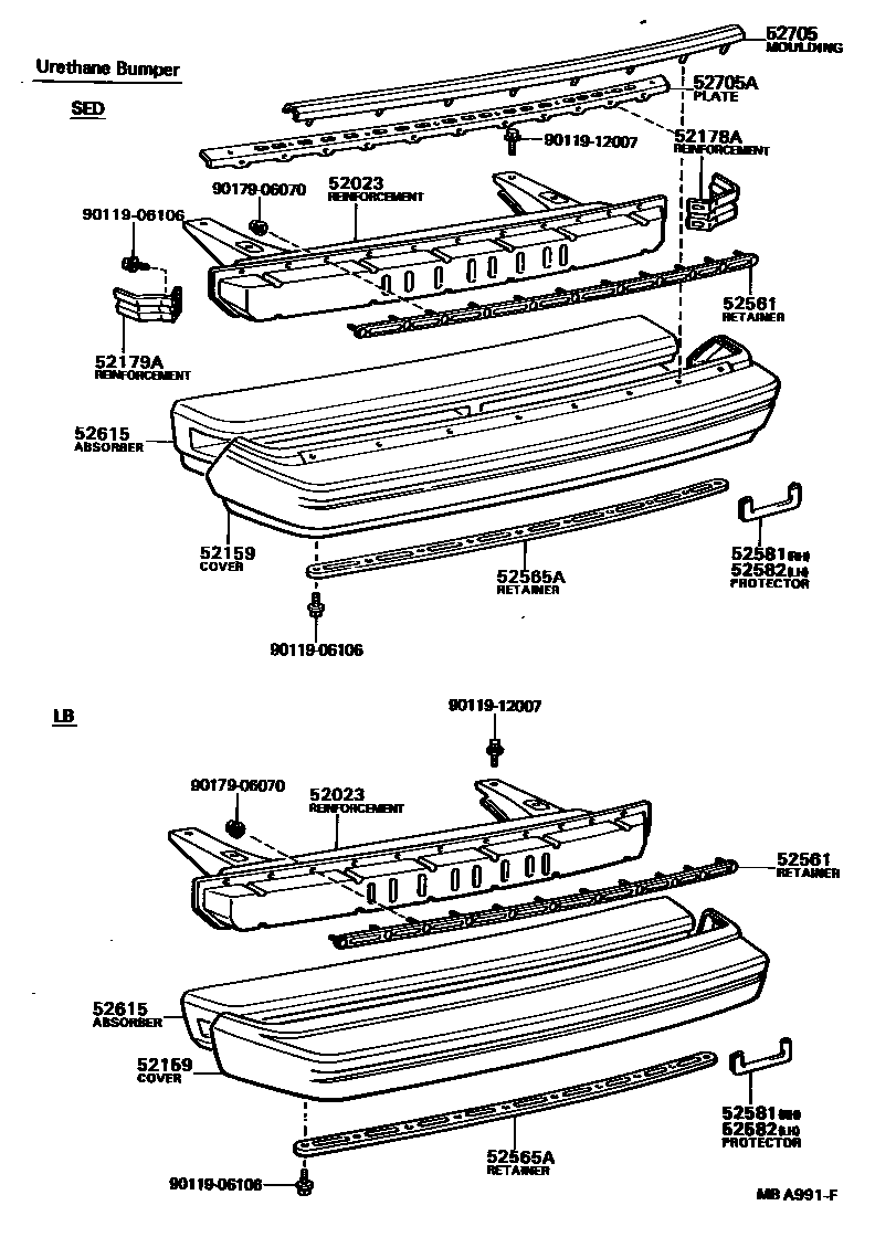 Toyota COROLLA 后保险杠及附件 EPC diagram — MBA991F