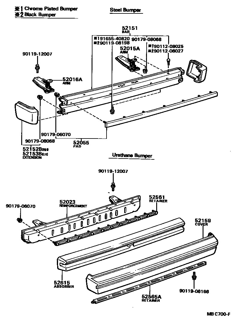 Toyota COROLLA 后保险杠及附件 EPC diagram — MBC700F