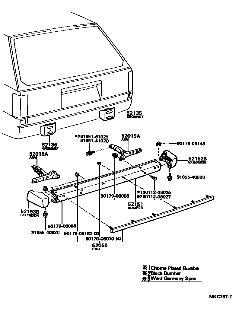 Toyota COROLLA 后保险杠及附件 EPC diagram — MBC757E