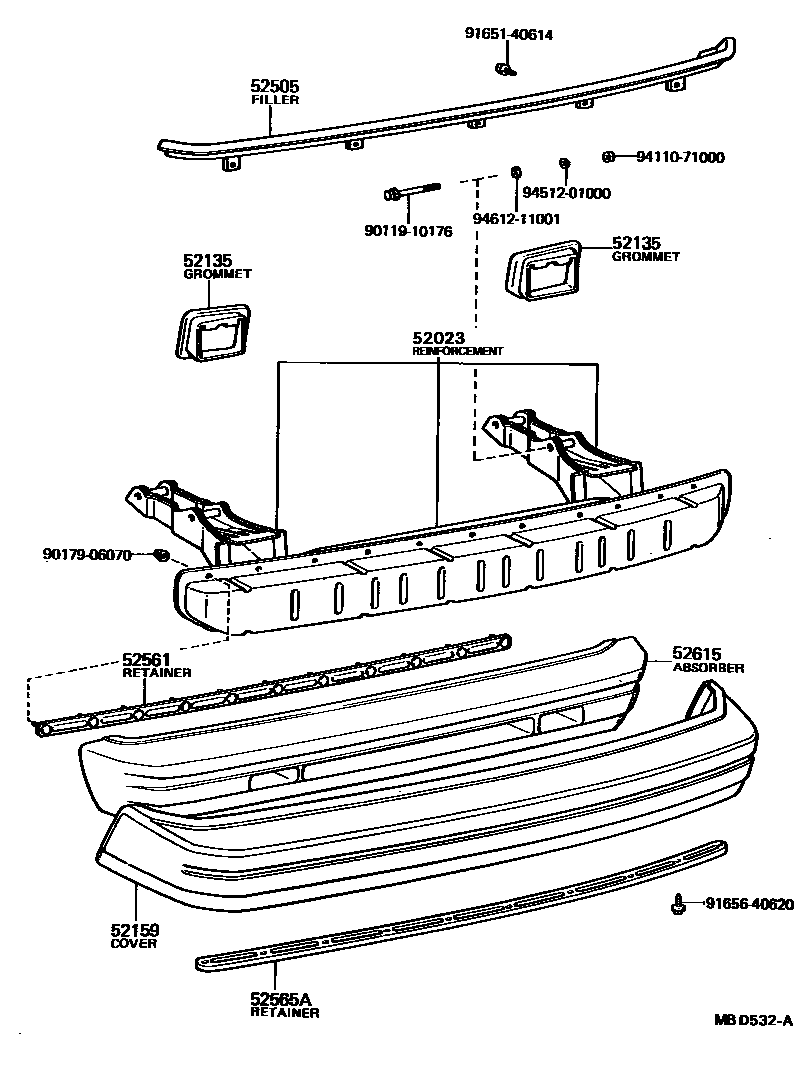 Toyota COROLLA 后保险杠及附件 EPC diagram — MBD532A