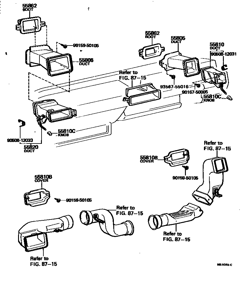 Toyota COROLLA 前围板通风装置 EPC diagram — MBA045C