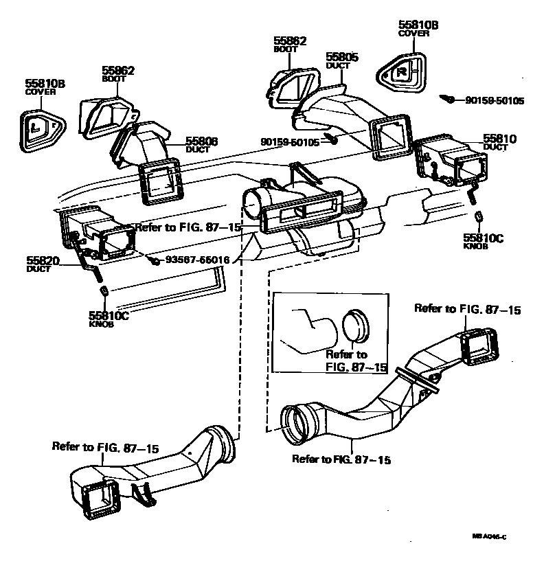 Toyota COROLLA 前围板通风装置 EPC diagram — MBA046C