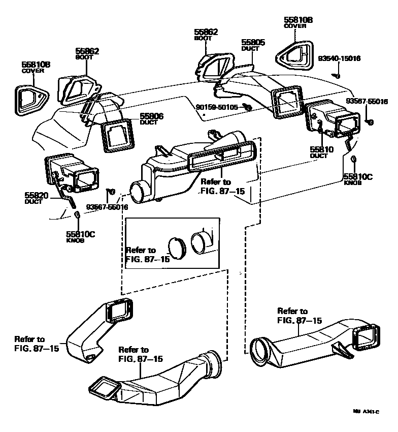 Toyota COROLLA 前围板通风装置 EPC diagram — MBA341C