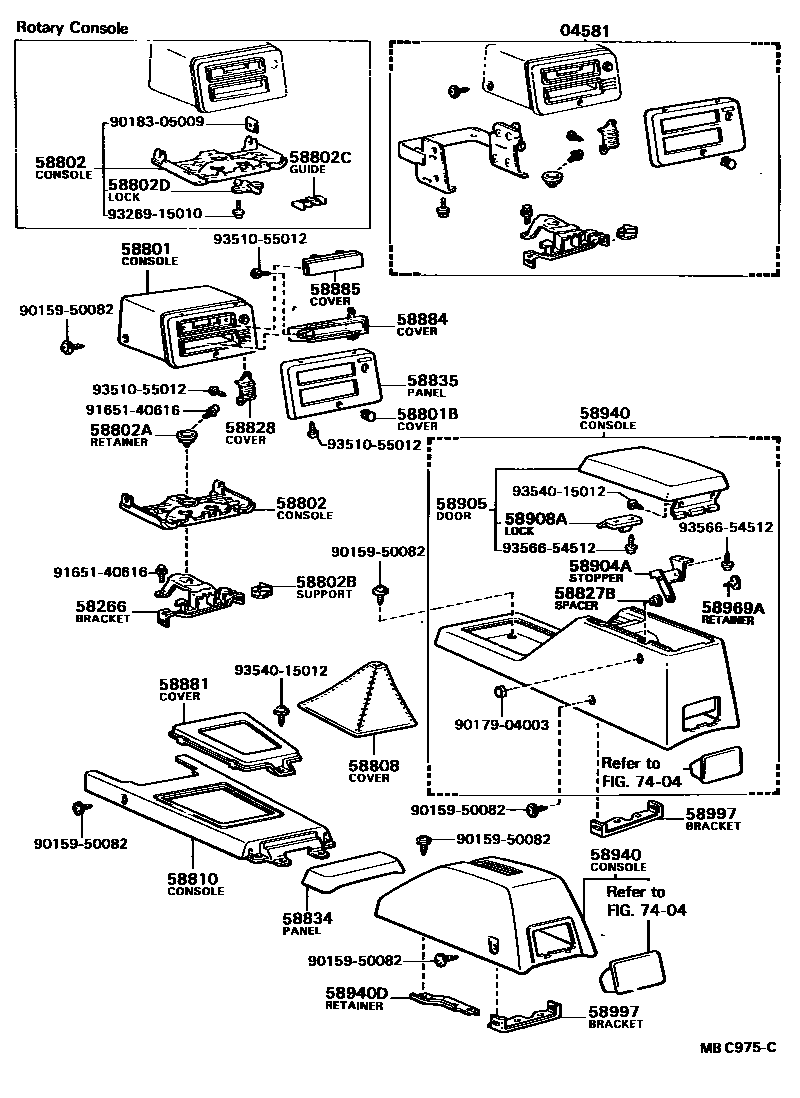 Toyota COROLLA 中央扶手箱和支架 EPC diagram — MBC975C