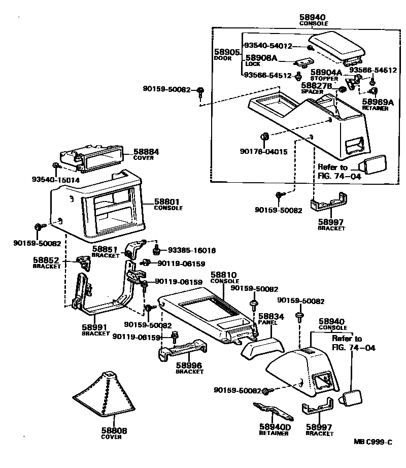 Toyota COROLLA 中央扶手箱和支架 EPC diagram — MBC999C