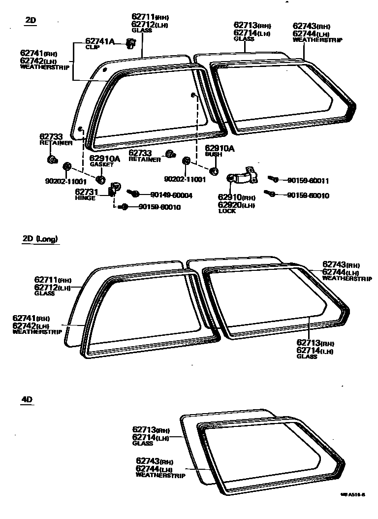 Toyota COROLLA 角窗 EPC diagram — MBA515B