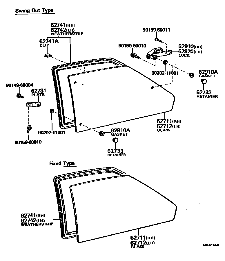 Toyota COROLLA 角窗 EPC diagram — MBA614B