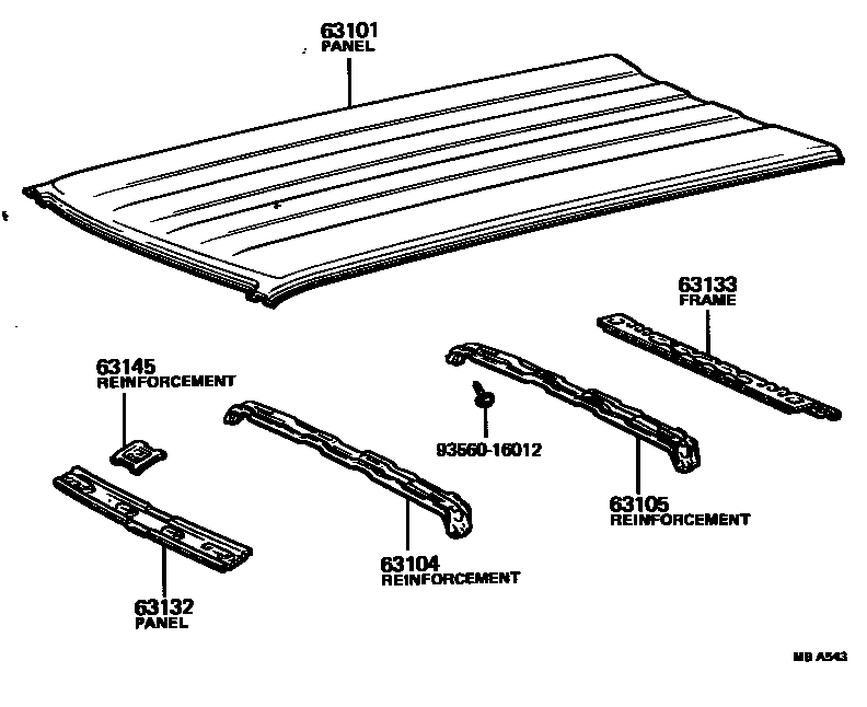 Toyota COROLLA 天窗板和背窗玻璃 EPC diagram — MBA543
