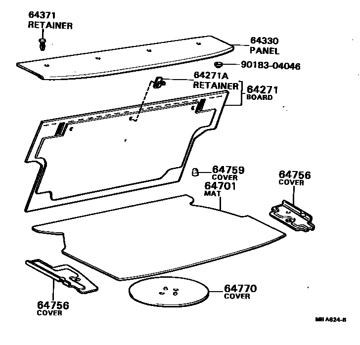 Toyota COROLLA 杂物箱板和行李箱垫 EPC diagram — MBA624B