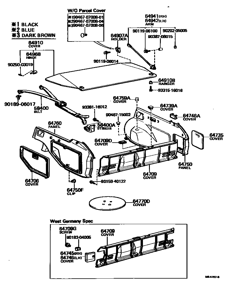 Toyota COROLLA 底板和底板装饰罩 EPC diagram — MBA707B