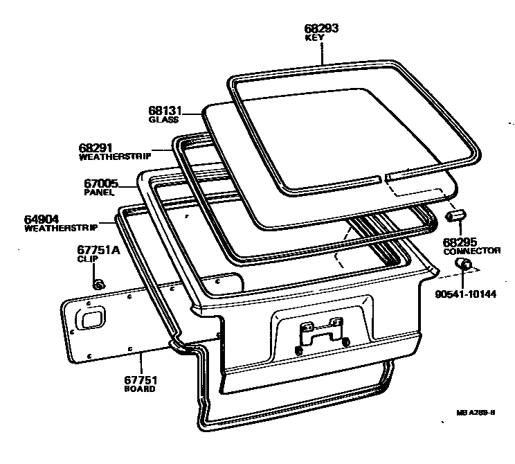 Toyota COROLLA 背门板和背门玻璃 EPC diagram — MBA289B