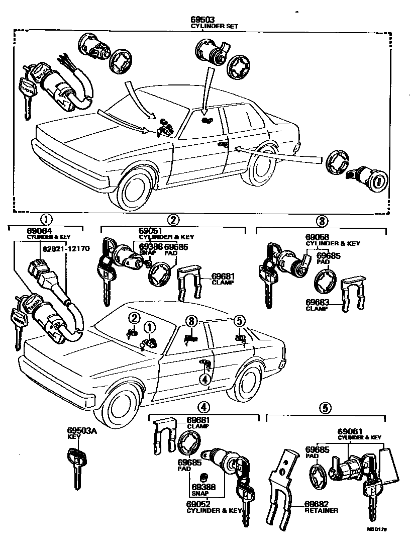 Toyota COROLLA 锁芯组件 EPC diagram — MBD176